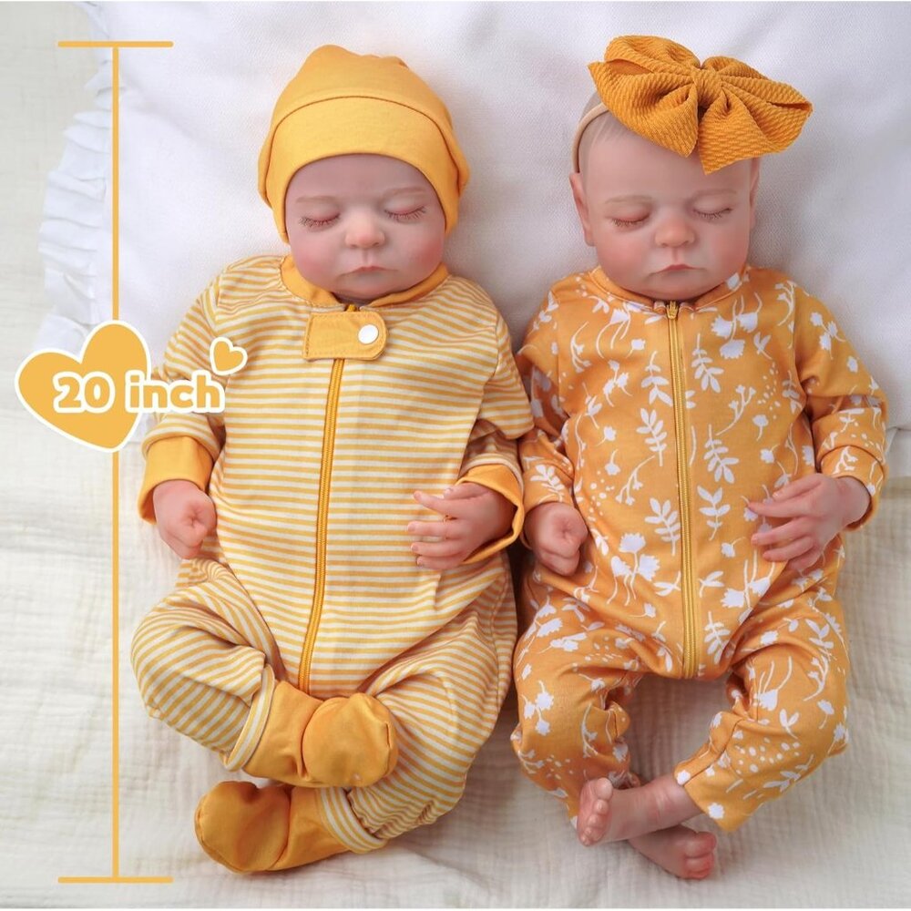 💫 Realistic Newborn Baby Dolls Twins Yellow Soft Vinyl Clothes Toy Gift Kids - Picture 6 of 7